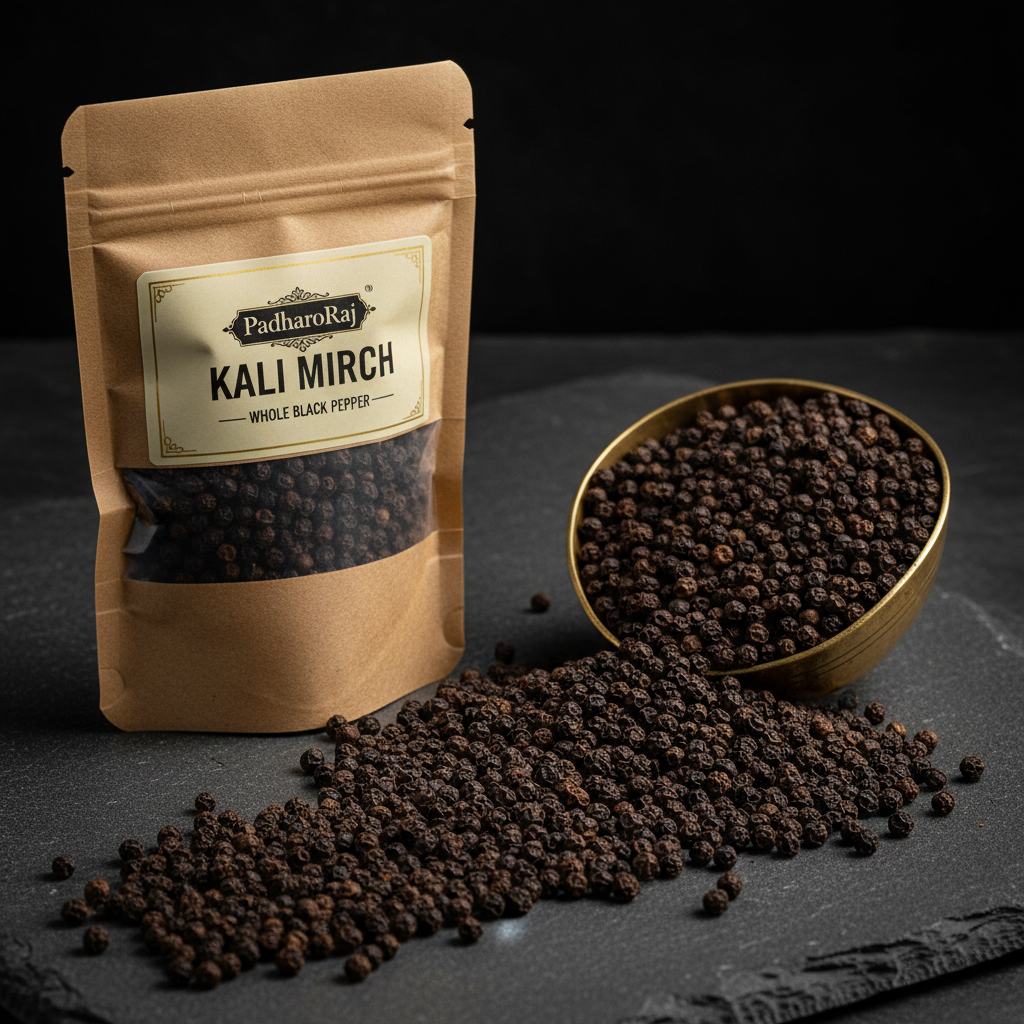 PadharoRaj Kali Mirch Whole Black Pepper 100g - premium hand-sorted