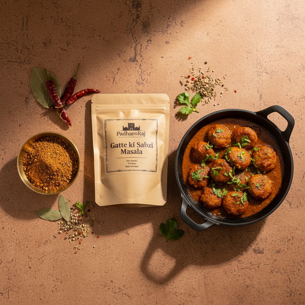 PadharoRaj Gatte ki Sabzi Masala - Flat Lay